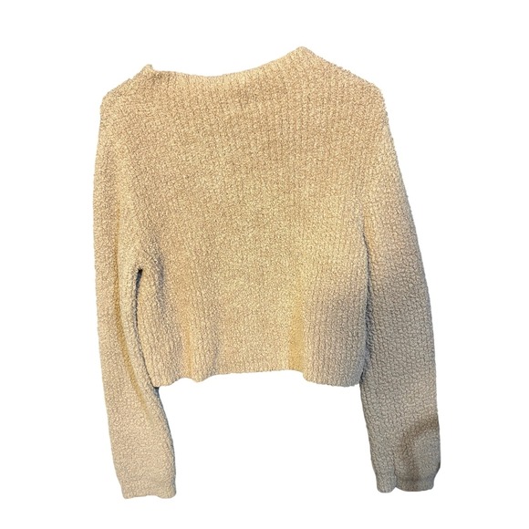 Aerie Tan Beige Cropped Teddy Popcorn Knit Crewneck Sweater Womens Size Medium - Picture 2 of 4